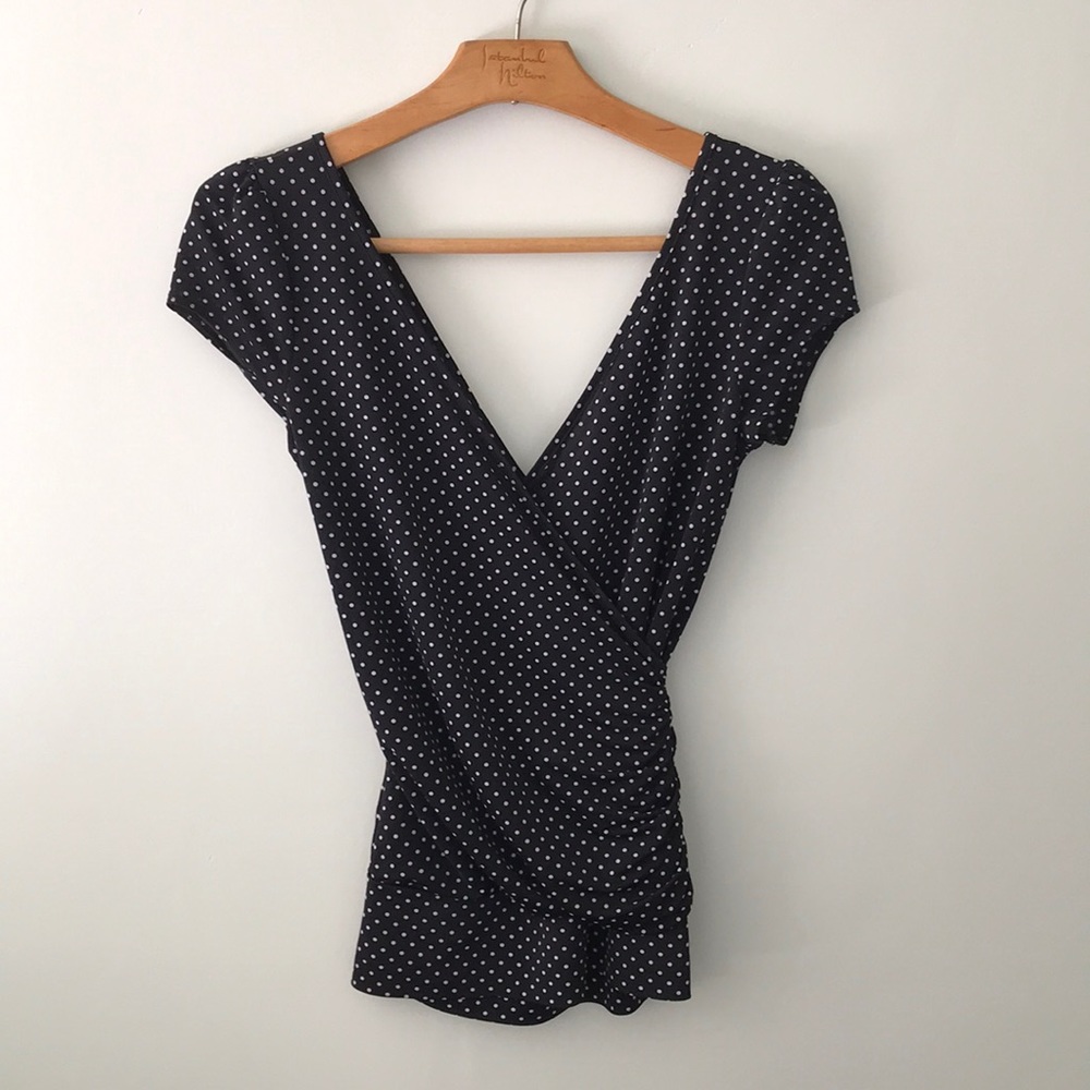 Polka dot wrap ruched top